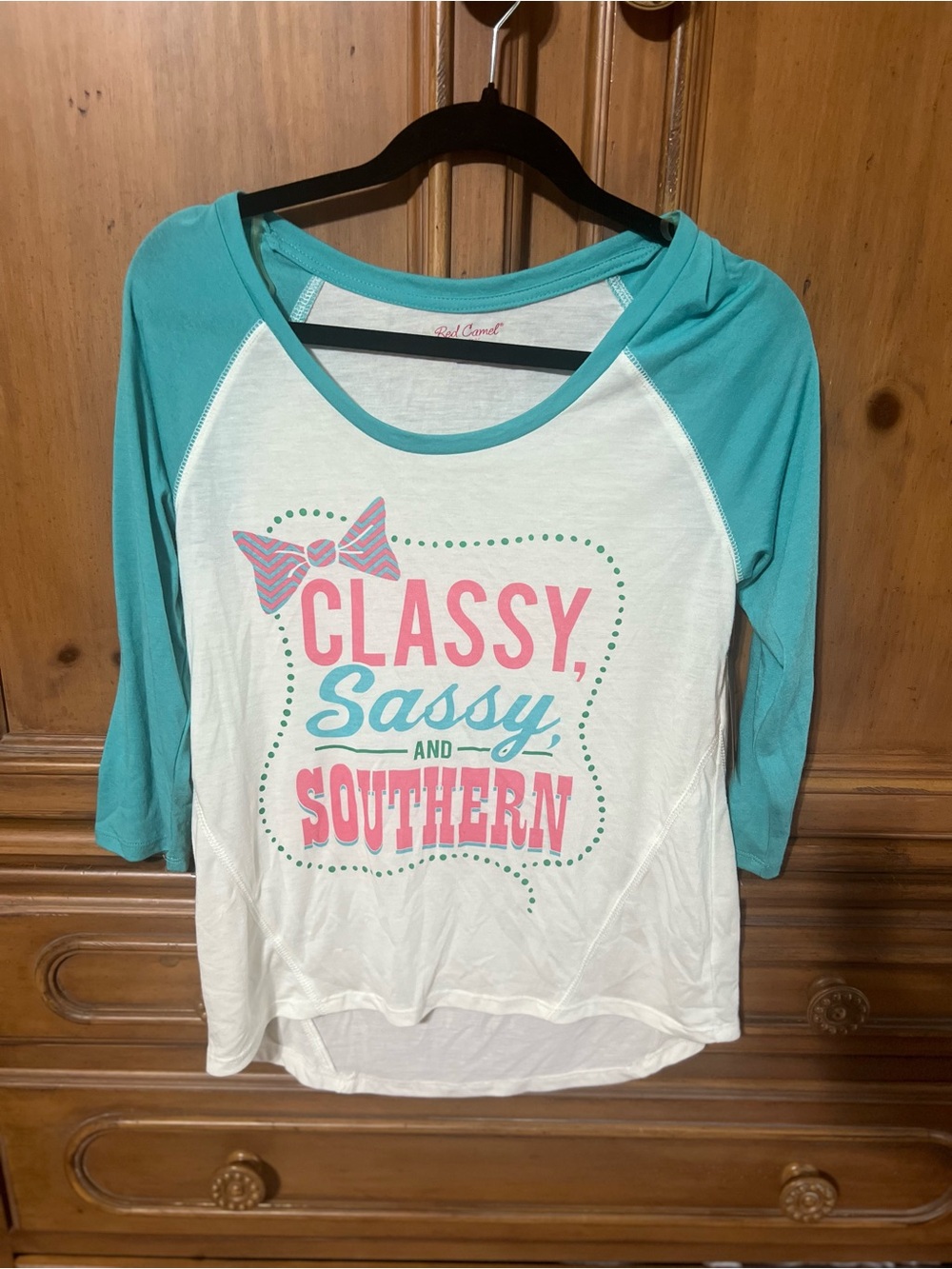 Red Camel Teal and White 'Classy, Sassy and Southern' Raglan Tee